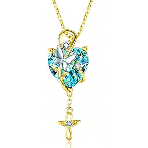 14K Gold Plated  Heart Birthstone Butterfly Infinity Angel WingPendant Necklace for Women