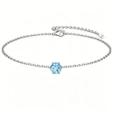 Sterling Silver Simple Dainty Round Heart Birthstone Single Layer Charm Anklet