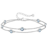 Sterling Silver Round Birthstone Double Layer Anklet