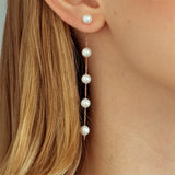 Bridal Pearl Earrings Pearl Drop Earrings Drop Threader Earrings 925 Sterling Silver Long Pearl Earrings Pearl Earrings