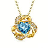 10K 14K 18K Gold 12 Months Birthstones  Love Knot Pendant Necklace