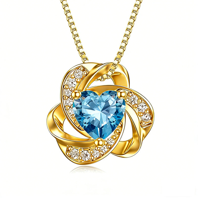 10K 14K 18K Gold 12 Months Birthstones  Love Knot Pendant Necklace