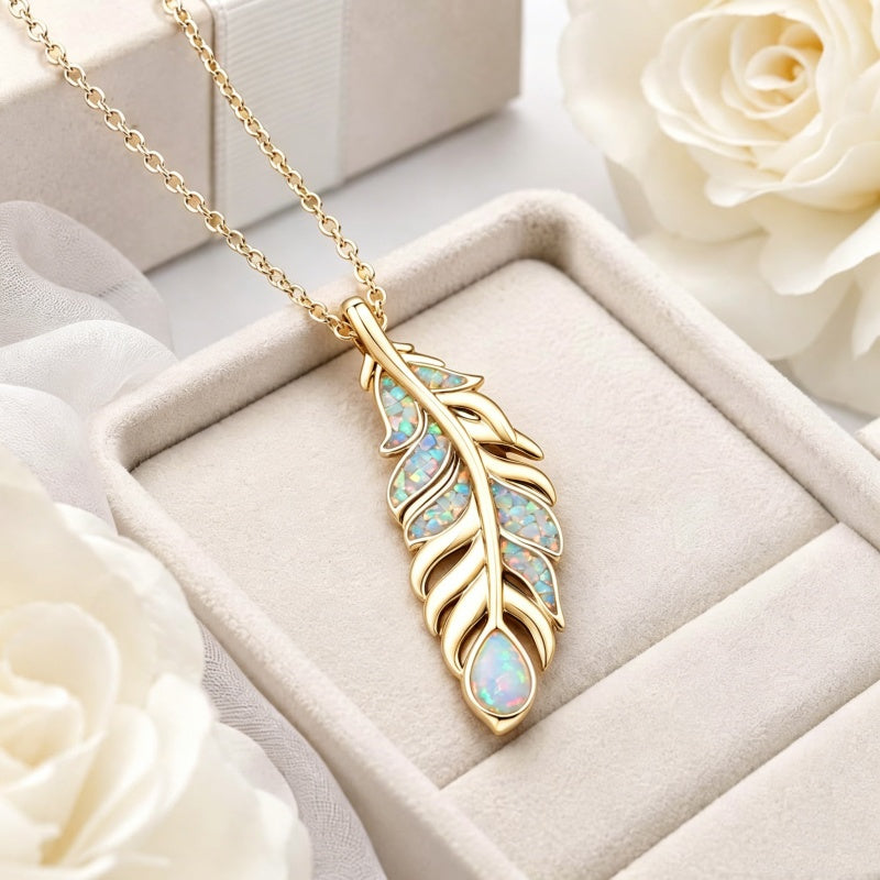 14K Gold Plated Feather Pendant Necklace for Women