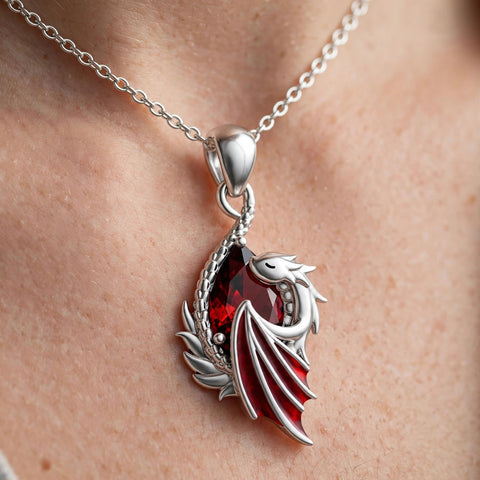 Sterling Silver Birthstone Wyvern Dragon Pendant Necklace