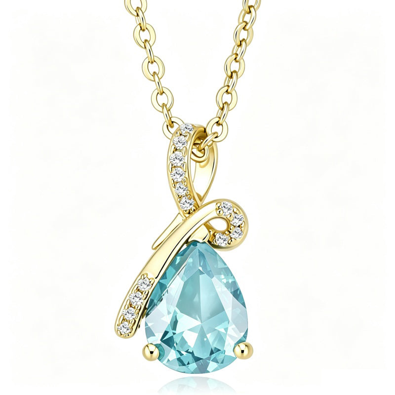 14K Gold Plated  Teardrop Birthstone Pendant Necklace Birthday Gifts for Women