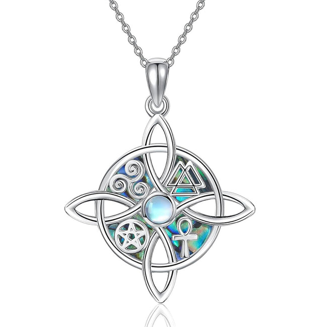 Sterling Silver Witches Knot Necklace Celtic Knot Moonstone Witchcraft Jewelry Gifts for Women Girls