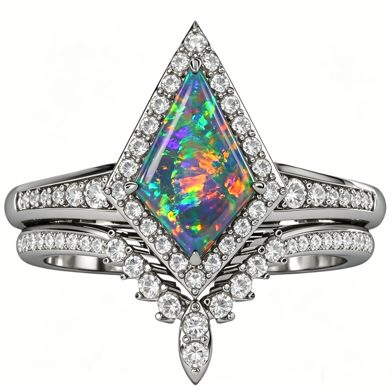 Sterling Silver 10K  14K  18K  Gold Personalized Engraved Black Opal Engagement Wedding Promise Ring for Her