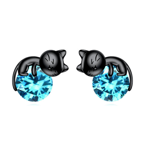 Sterling Silver Birthstone Cat Stud Earrings