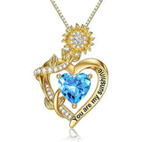 10K 14K 18K Gold  12 Months Birthstones Sunflower Pendant Necklace Engraved with You are My Sunshine