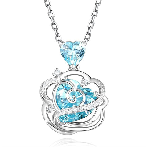 Sterling Silver Thornless Pulse Heart Birthstone  Rose Pendant Necklace