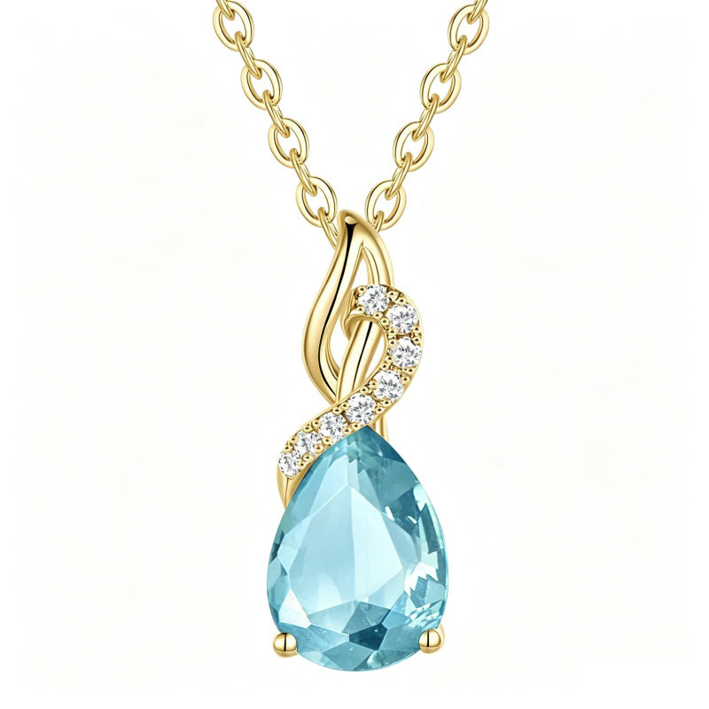 14K Gold Plated  Teardrop Birthstone Pendant Necklace Birthday Gifts for Women