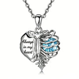 Sterling Silver Black Heart Skeleton Necklace With Engraved