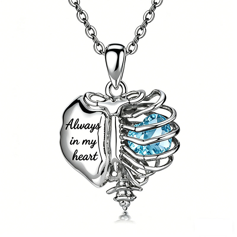 Sterling Silver Black Heart Skeleton Necklace With Engraved