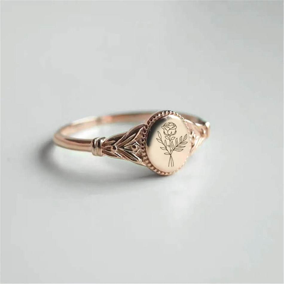Sterling Silver Custom  Birth Flower Ring for Women Birthday Mother's Day Christmas Gifts