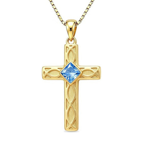 14K Gold Plated Birthstone Cross Pendant Necklace for Women  Anniversary Christmas Birthday Gift