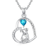 Sterling Silver 12 Month Birthstone Schnauzer Chihuahua Pitbull Pug Pendant Necklace for Women