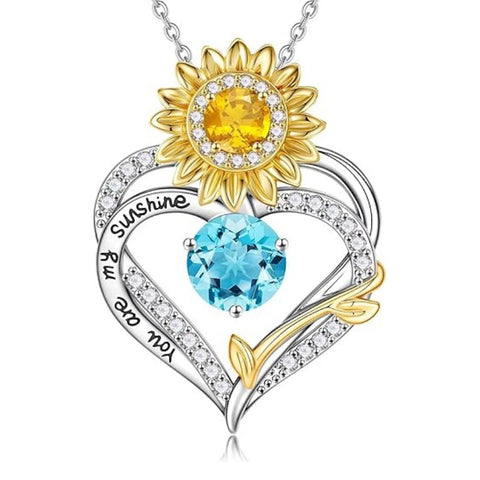 14K Gold Plated Birthstone Sunflower Pendant Necklace Anniversary Birthday Gifts for Women