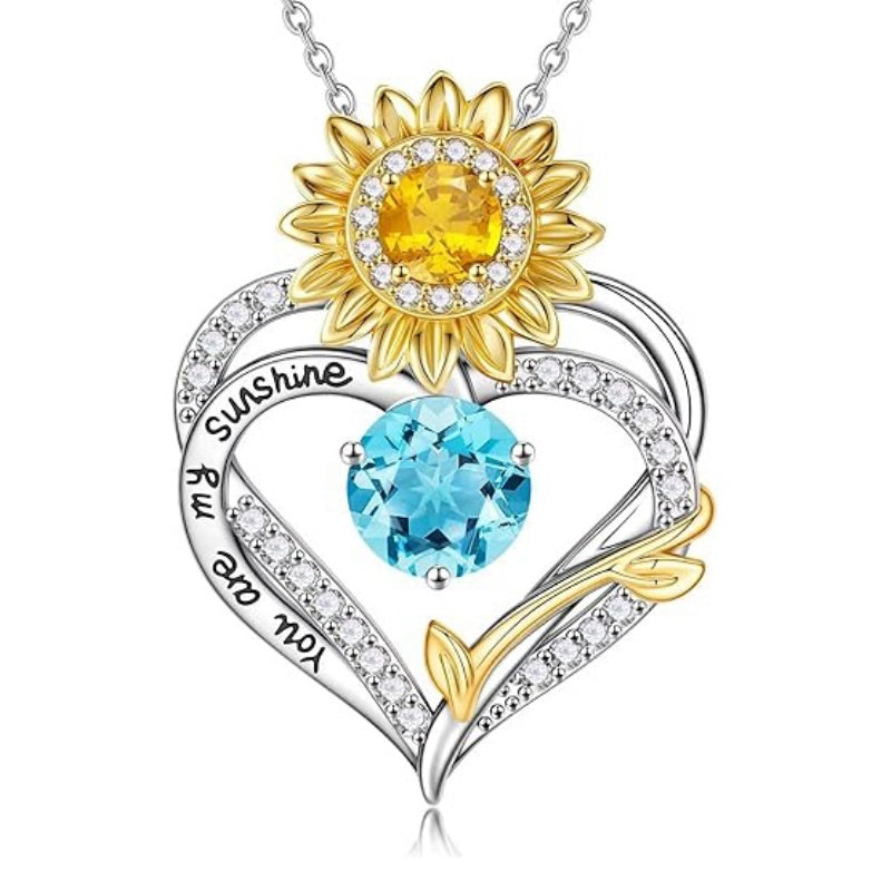 14K Gold Plated Birthstone Sunflower Pendant Necklace Anniversary Birthday Gifts for Women