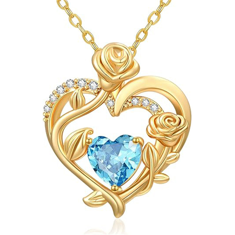 Sterling Silver Birthstone Rose Necklace for Women