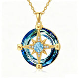 14K Gold Plated Crystal Compass Pendant Necklace Graduation Jewelry Inspirational Travel Valentine's Day Gift