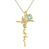 14K Gold Plated  Birthstone  Cross Butterfly Necklace for Women