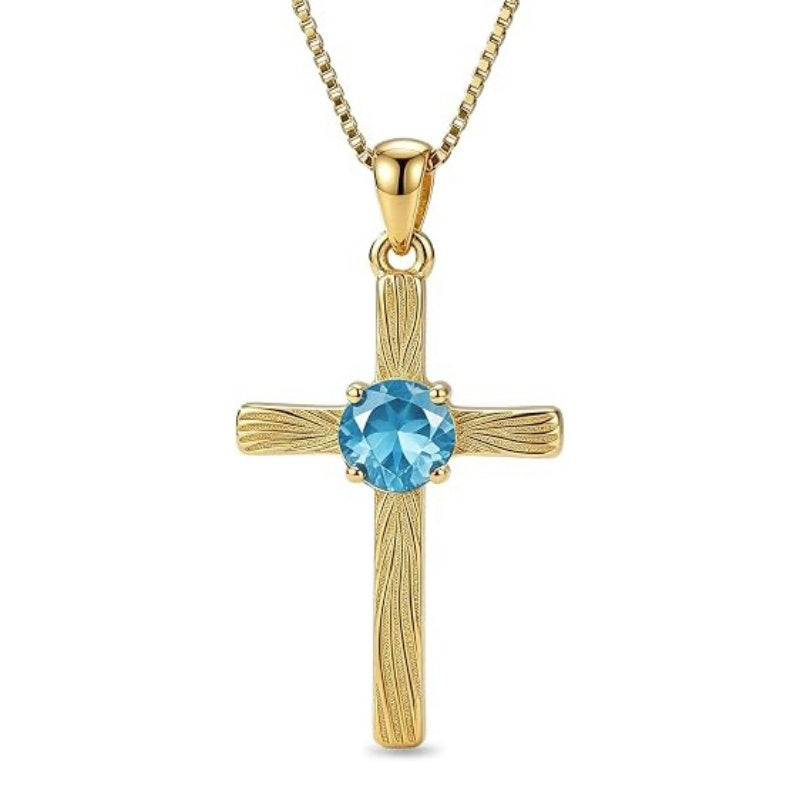 14K Gold Plated  Birthstone Cross Necklace  Pendant Necklace Mother's Day Birthday Gifts for Women