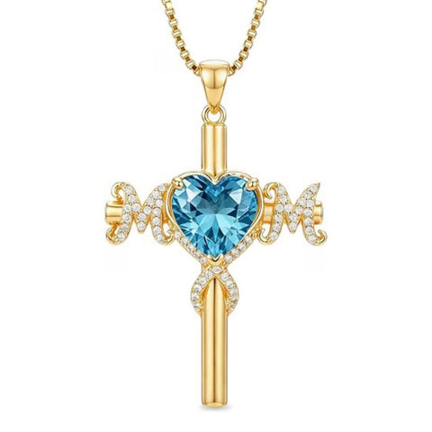 14K Gold Plated  Birthstone Cross Necklace  Pendant Necklace Mother's Day Birthday Gifts for Women