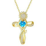 14K  Gold Plated 12 Color Birthstone Sunflower Cross Pendant  Necklace for Women Faith Cross Jewelry