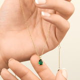 Emerald Green Necklace Green Pear Shaped Cubic Zirconia Necklace 925 Silver Teardrop Emerald Necklace