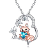 Sterling Silver Heart Birthstone Fox Pendant Necklace