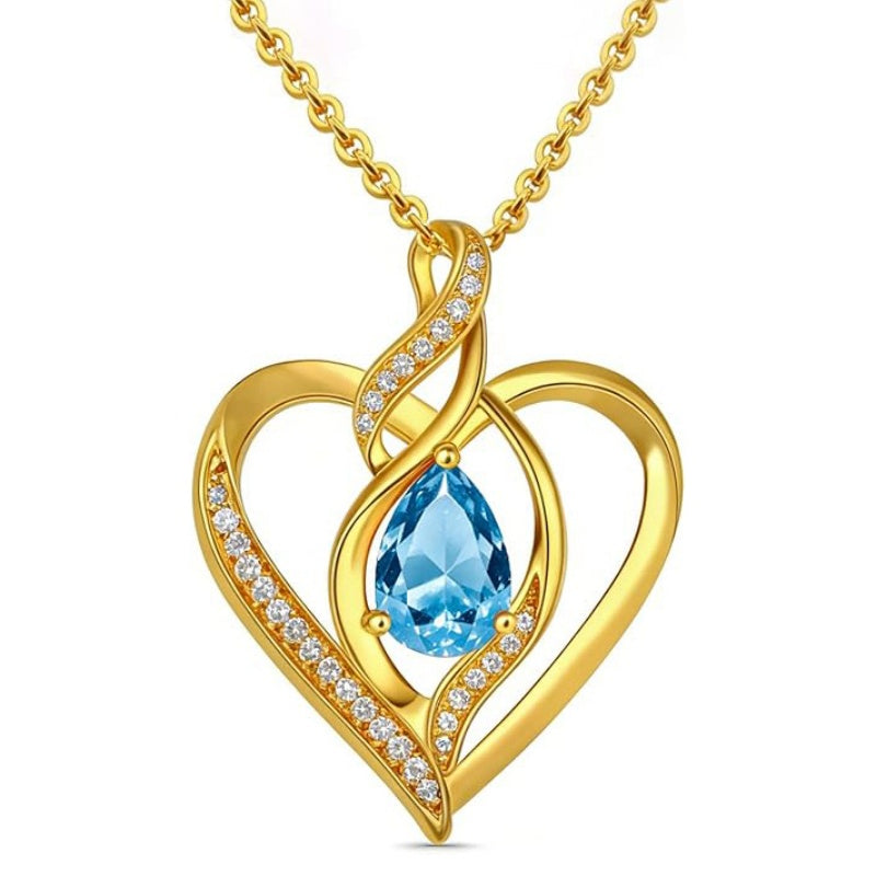 14K Gold Plated Birthstone Heart Pendant Necklace Birthday Anniversary Jewelry Gift for Her