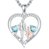 Sterling Silver Birthstone Father-Daughter Pendant Necklace Engraved with I Love You Forever
