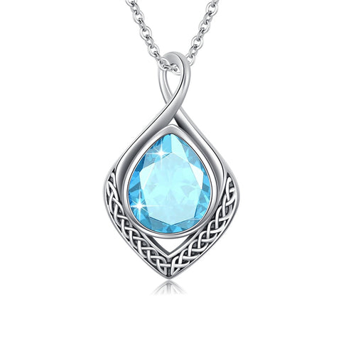 Sterling Silver Birthstone Teardrop Infinity Celtic Knot Pendant Necklace