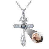 Sterling Silver Cross 100 Languages 12 Month Birthstone Birth Month Flower Pendant Necklace