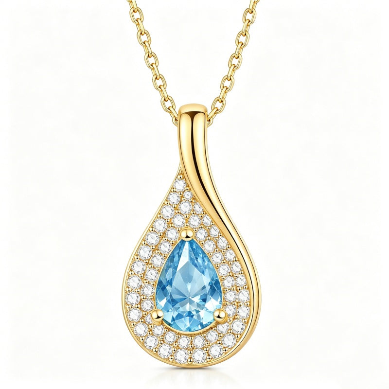 14K Gold  Plated 1CT Pear Teardrop Birthstone Pendant Necklace for Women