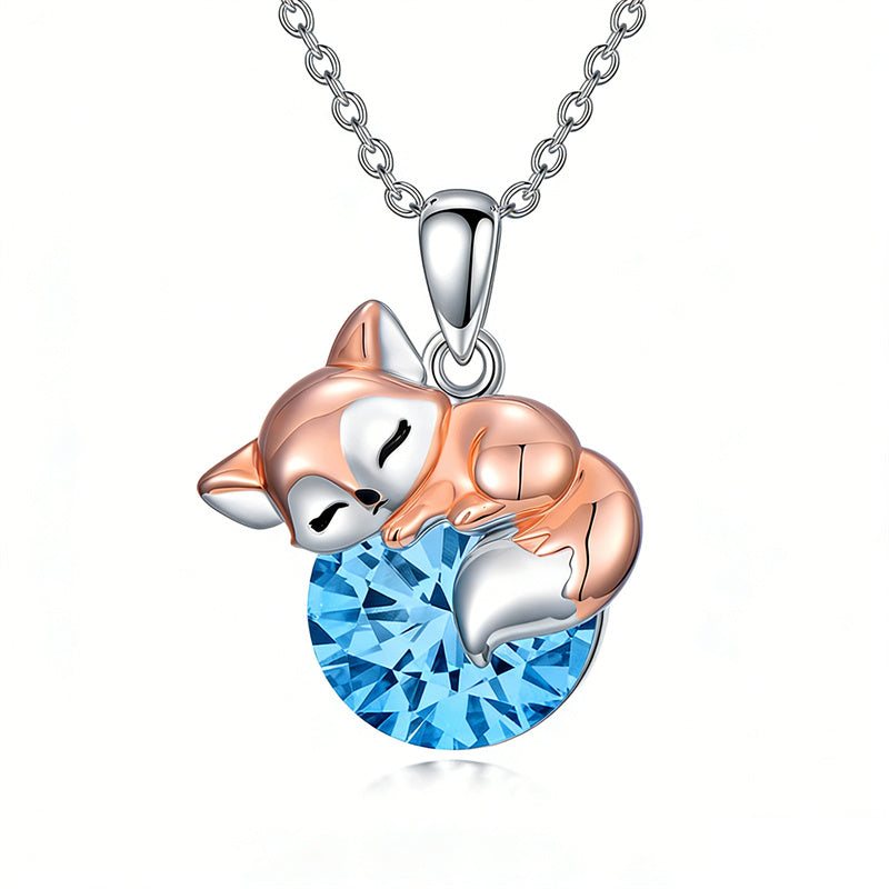 Sterling Silver 12 Month Birthstone Fox Pendant Necklace for Women