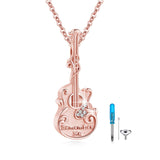Guitar and Pick Memorial Necklace S925 Sterling Silver Music Guitar Urn Pendants Necklace For Ashes