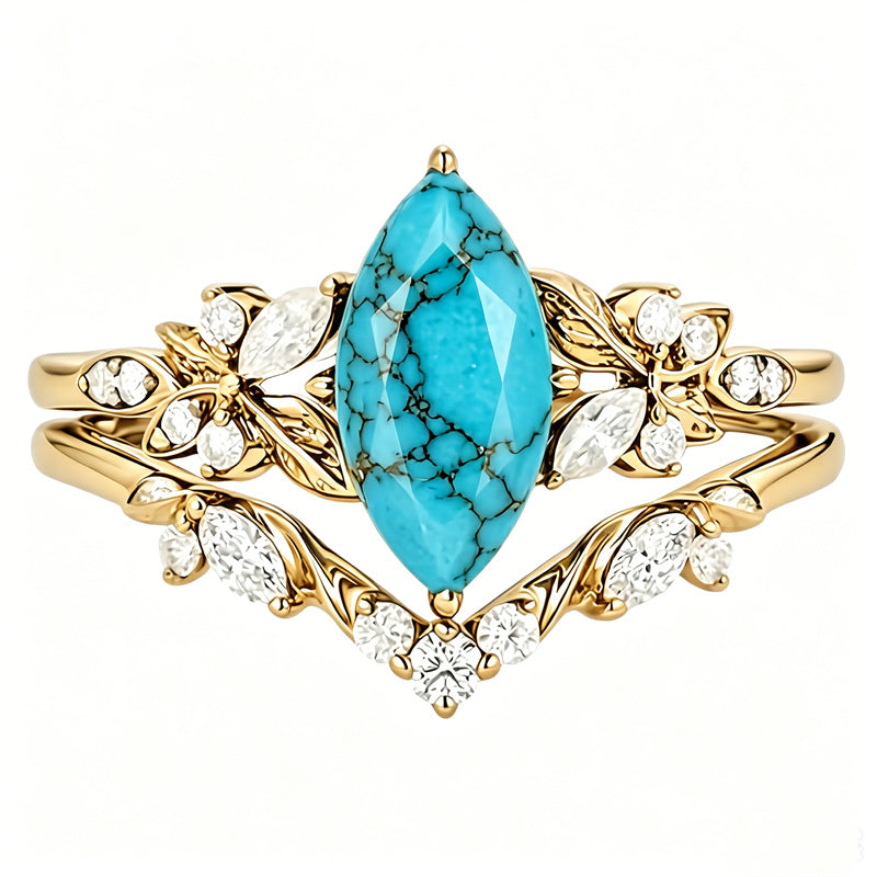 Sterling Silver Personalized Engraved 1-3CT Turquoise Engagement  Wedding Promise Ring Set for Her
