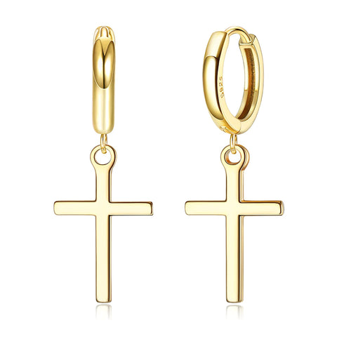 925 Sterling Silver Cross Hoop Earrings Minimalist Cross Dangle Huggie Cuff Earrings for Women Men