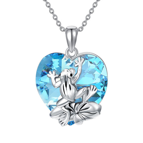 Crystal Frog Necklace Sterling Silver Frog Pendant Birthstone Necklace Jewelry Gift for Women Girl