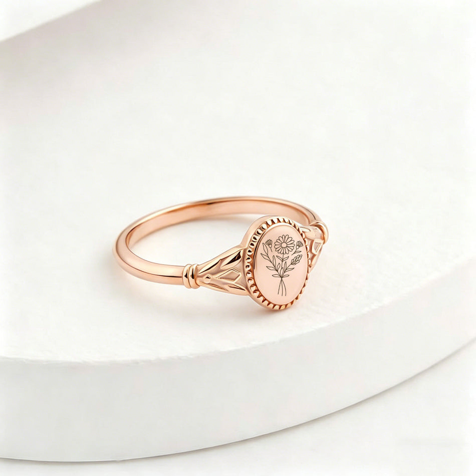 Sterling Silver Personalized Birth Flower Ring for Women