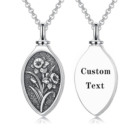 Sterling Silver 12 Month Birth Flower Urn Necklace for Ashes