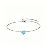 Sterling Silver Simple Dainty Round Heart Birthstone Single Layer Charm Anklet