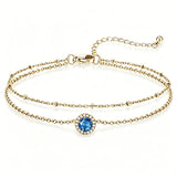 Sterling Silver Birthstone Double Layer Anklet for Beach Weddings, Summer Vacations & Pool Parties