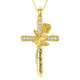 10K 14K 18K Yellow Gold 12 Month Birthstone Rose Flower Pendant Necklace Engraved with I Love You Forever