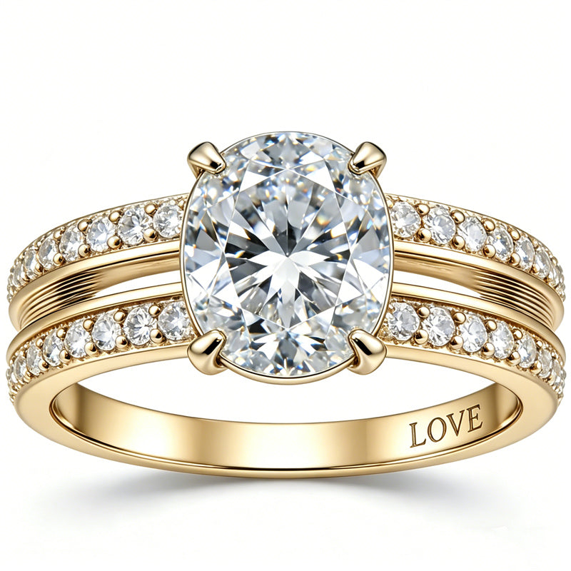 Sterling Silver 10K 14K 18K Gold Personalized Engraved Moissanite Wedding Engagement Promise Band Ring