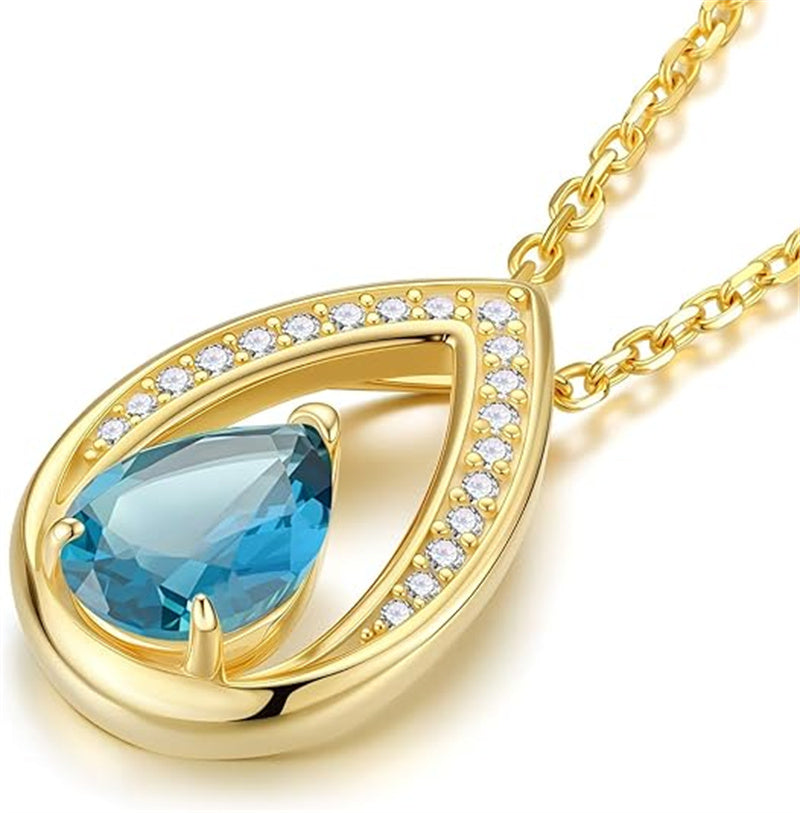 Sterling Silver Teardrop Birthstone Pendant Necklace Valentine's Day Gifts for Her