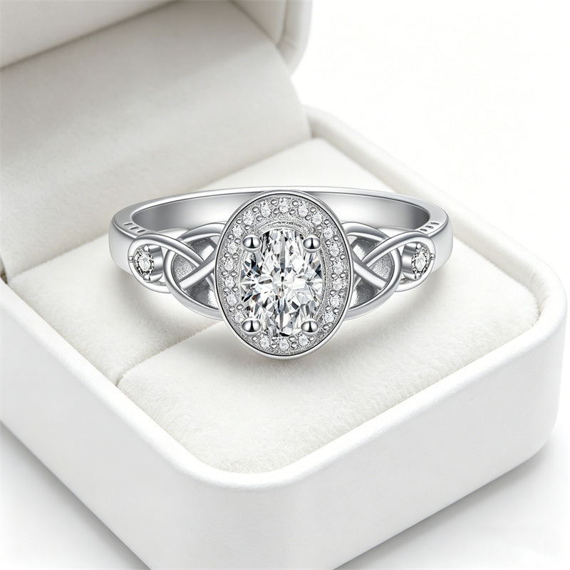 Sterling Silver 10K 14K 18K Gold  Personalized Engraved Moissanite Celtic Knot Wedding Engagement Ring
