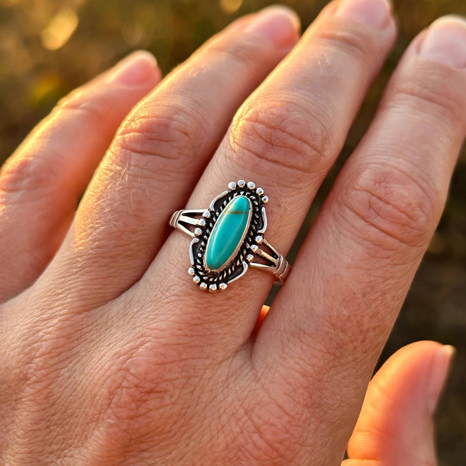 Sterling Silver Vintage Western Turquoise Nature Ring