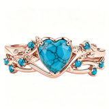 Sterling Silver Personalized Engraved 1-3CT Turquoise Engagement  Wedding Promise Ring Set for Her